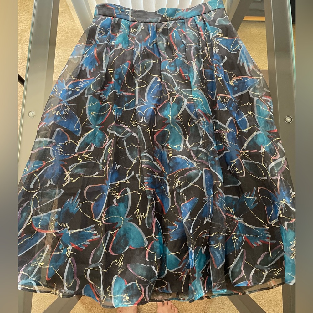 Moulinette Soeurs Black and Blue Abstract Midi Skirt
